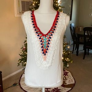 Venus White Crepe Crochet Tank Top